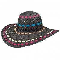 Wide Brim Toyo Straw Accent Hats – 12 PCS w/ Colorful Ribbons - Black - HT-8213BK